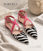 Ballerines plates imprimé zèbre beige et rose Noruela — paire vue de face
