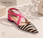 Ballerines plates à bout pointu imprimé zèbre beige et rose Noruela, décolleté bas