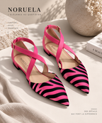 Ballerines plates à bout pointu imprimé zèbre Noruela — coloris rose, paire vue de face