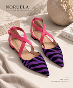 Ballerines plates à bout pointu imprimé zèbre Noruela — coloris violet, paire vue de face