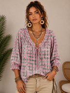 Chemise imprimée à pois rose