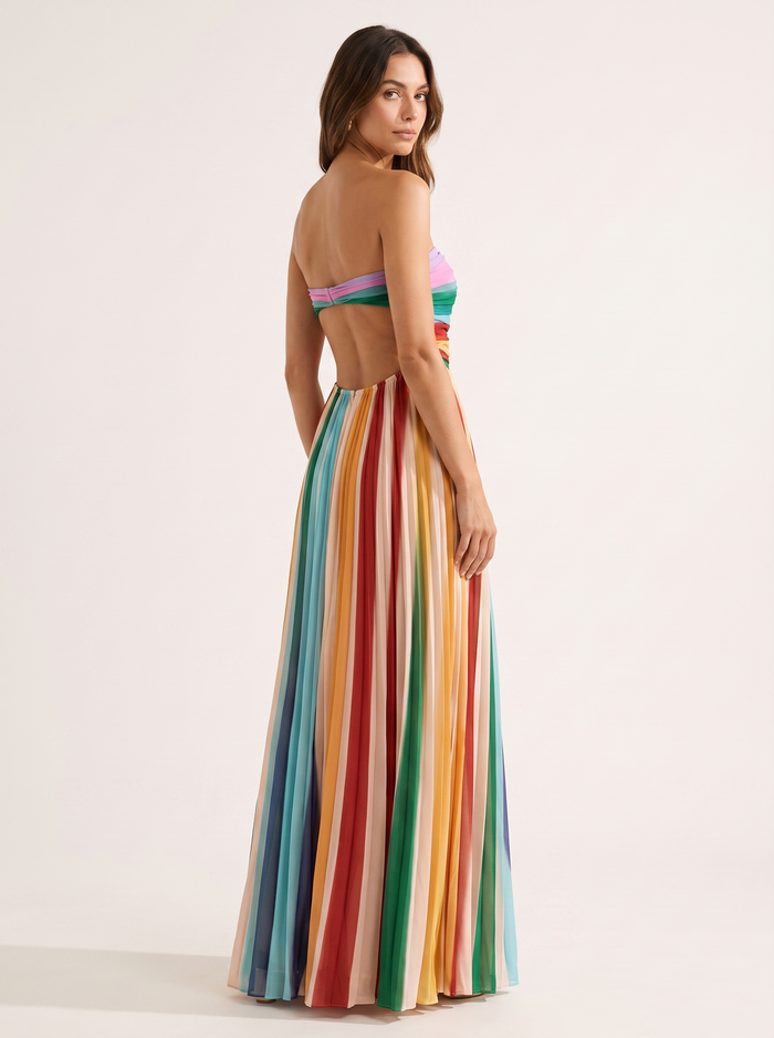 Robe maxi dos nu rayée
