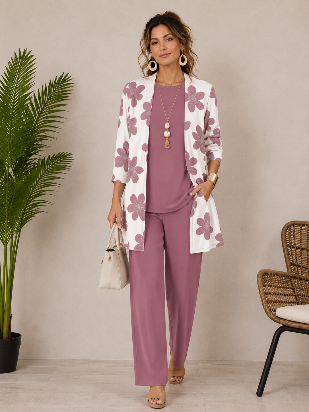 Ensemble botanique trois pièces mauve floral