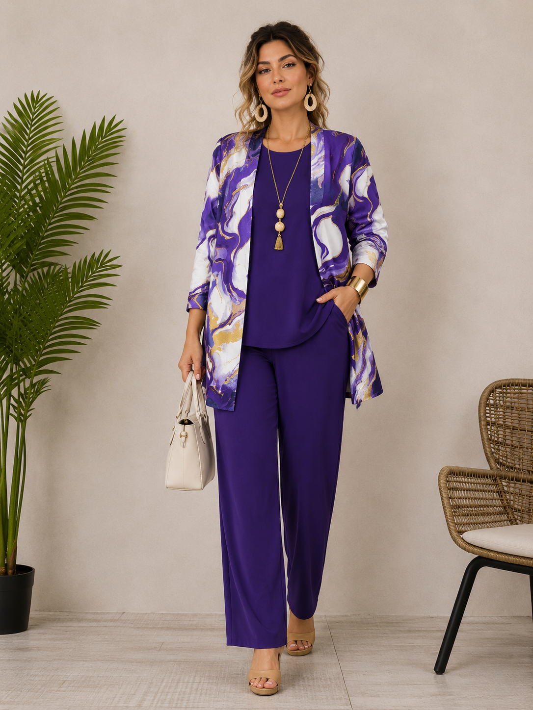 Ensemble botanique trois pièces violet
