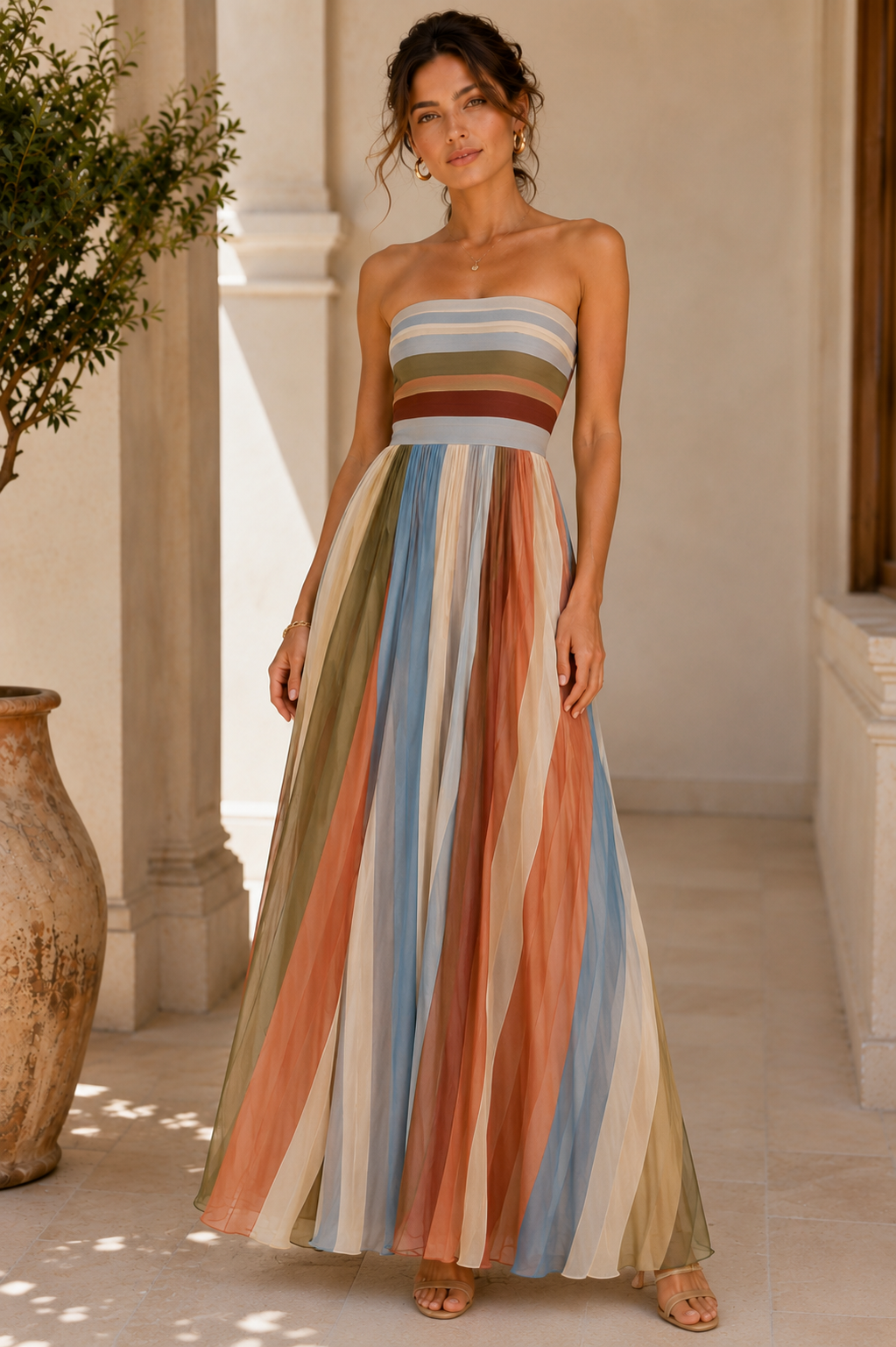 Robe maxi dos nu rayée Noruela — Rayé 02 vue de face
