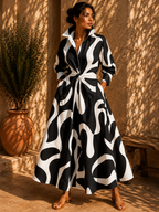 Robe fluide motif abstrait noir et blanc Noruela