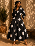 Robe fluide noire à grands pois blancs Noruela