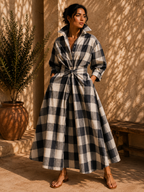 Robe fluide grands carreaux noir crème Noruela