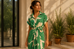 Robe-chemise florale verte Noruela - vue lifestyle