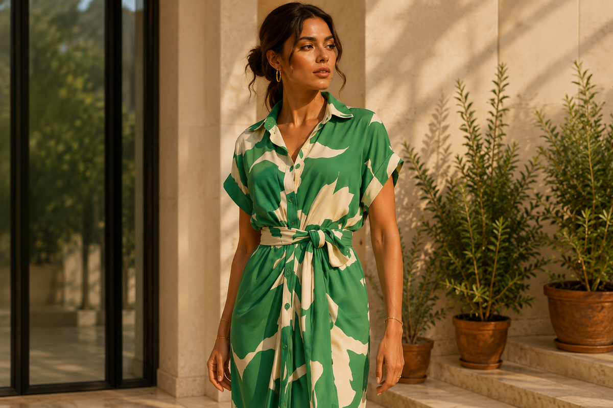 Robe-chemise florale verte Noruela - vue lifestyle
