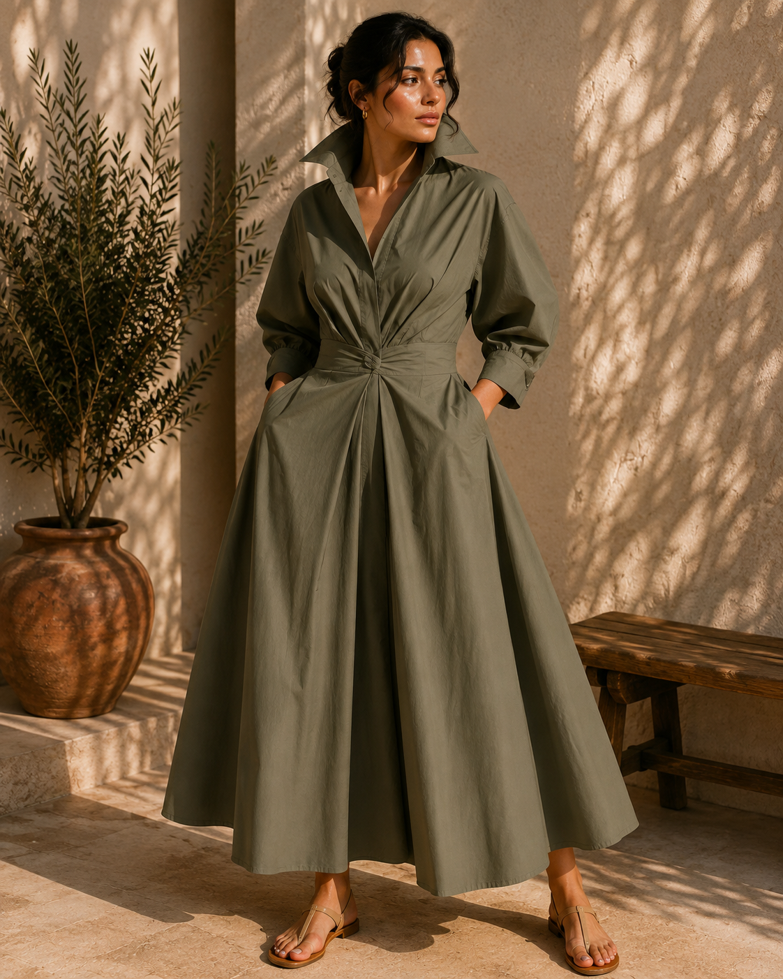 Robe fluide kaki olive Noruela