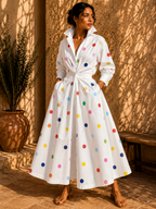 Robe fluide blanche à pois multicolores Noruela