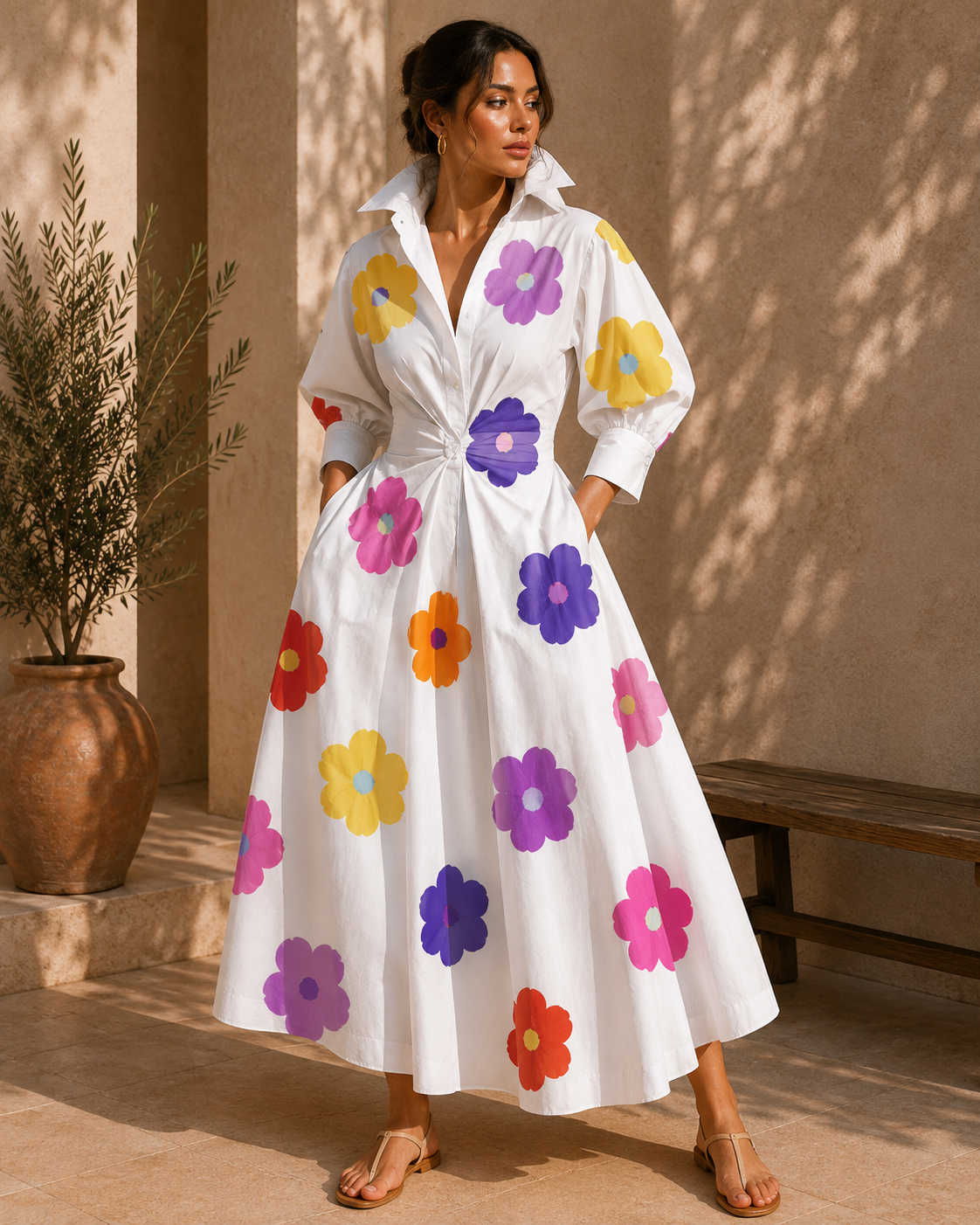 Robe fluide grandes fleurs multicolores Noruela