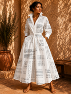Robe fluide blanche imprimé noir Noruela