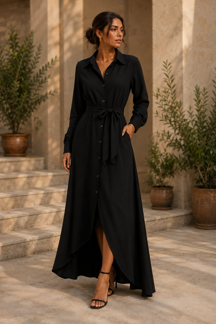 Robe-chemise longue ceinturée