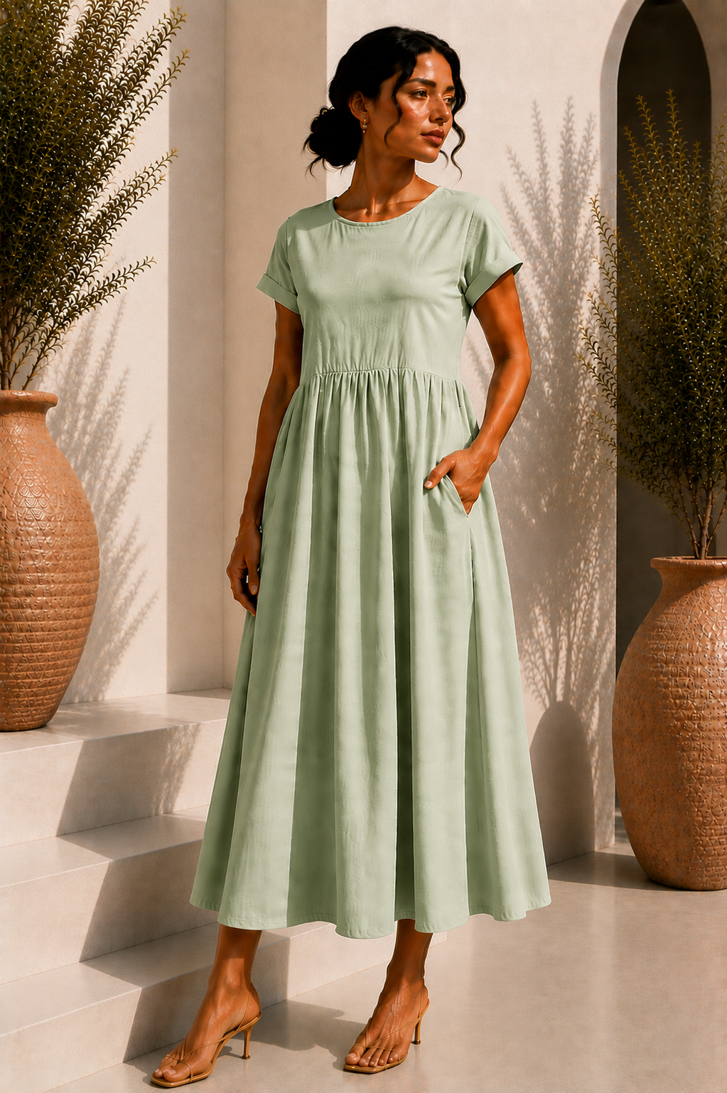 Robe longue épurée - Light green ice silk pattern