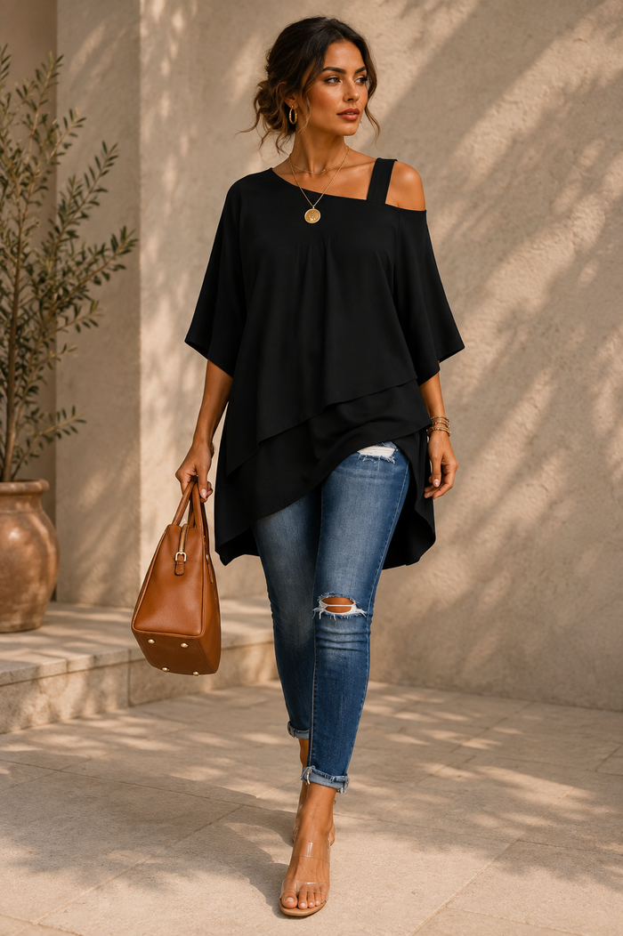 Top asymétrique à bretelle noir