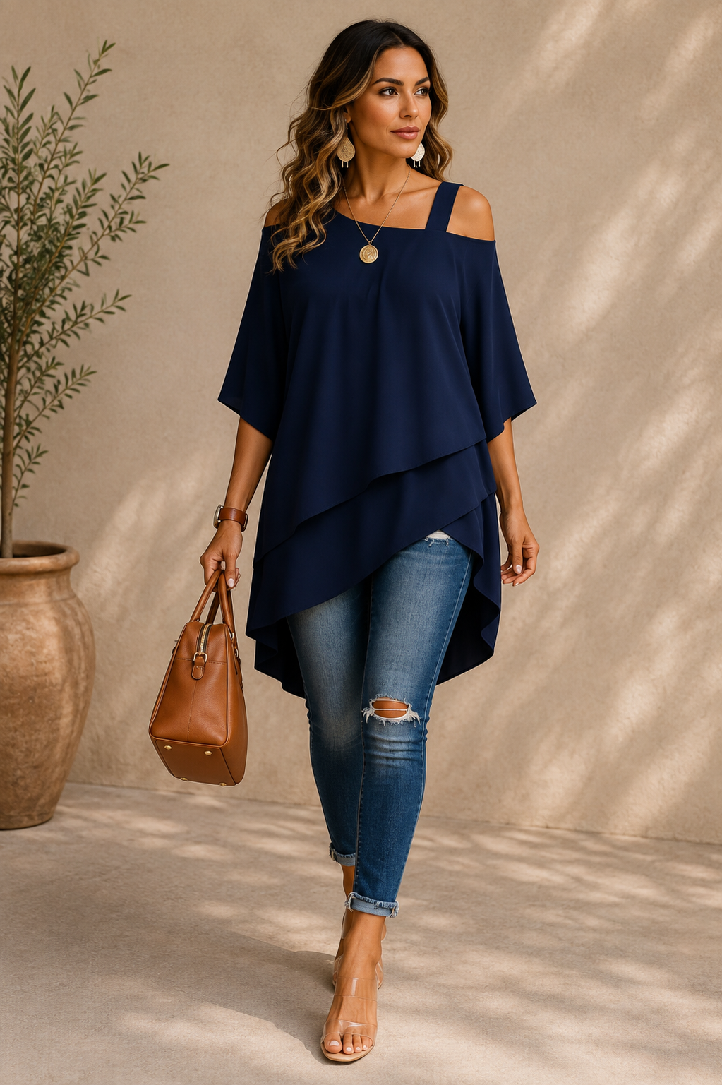 Top asymétrique à bretelle bleu marine