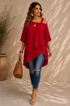 Top asymétrique à bretelle rouge